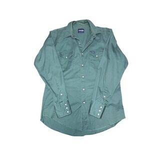 Wrangler Mens Large Green Long Sleeve Snap Front Western Shirt Brush Popper